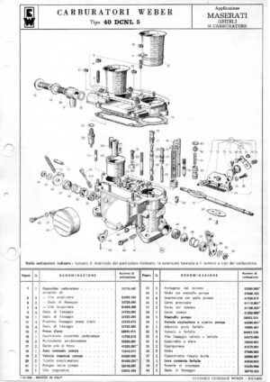 WEBER CARBURETTOR 40 DCNL 5 MASERATI GHIBLI diagram