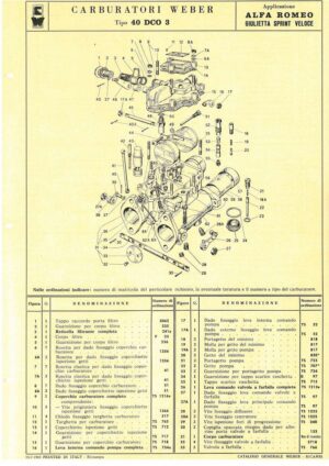 WEBER CARBURETTOR 40 DCO 3 ALFA ROMEO GIULIETTA SPRINT VELOCE diagram