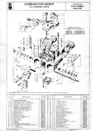 WEBER CARBURETTOR 40 DCOE 112/113 ALFA ROMEO ALFETTA 2000 CC diagram
