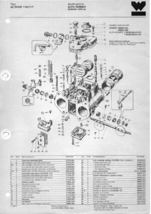 WEBER CARBURETTOR 40 DCOE 116/117 ALFA ROMEO GIULIETTA 1600 CC diagram