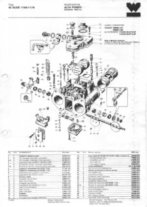 WEBER CARBURETTOR 40 DCOE 116A/117A ALFA ROMEO GIULIETTA 1600 CC diagram