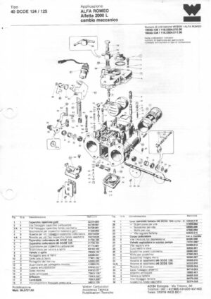 WEBER CARBURETTOR 40 DCOE 124/125 ALFA ROMEO ALFETTA 2000 CC MT diagram