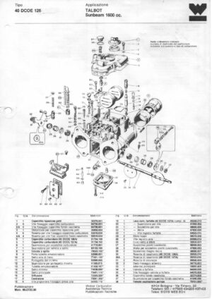 WEBER CARBURETTOR 40 DCOE 126 TALBOT SUNBEAM 1600 CC diagram