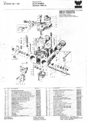 WEBER CARBURETTOR 40 DCOE 128/129 ALFA ROMEO GIULIETTA 1600 CC diagram