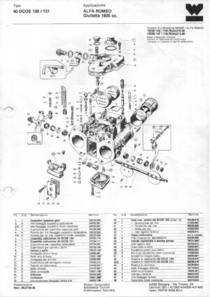 WEBER CARBURETTOR 40 DCOE 130/131 ALFA ROMEO GIULIETTA 1800 CC diagram