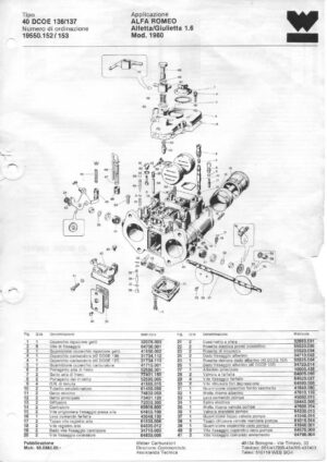 WEBER CARBURETTOR 40 DCOE 136/137 ALFA ROMEO ALFETTA/GIULIETTA 1600 CC '80 diagram