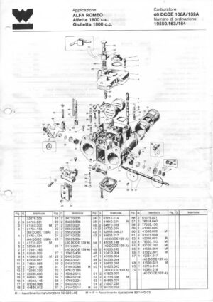 WEBER CARBURETTOR 40 DCOE 138A/139A ALFA ROMEO ALFETTA/GIULIETTA 1800 CC diagram