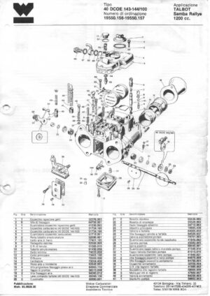 WEBER CARBURETTOR 40 DCOE 143-144/100 TALBOT SAMBA RALLYE 1200 CC diagram