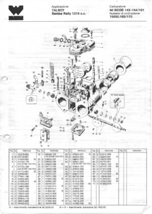 WEBER CARBURETTOR 40 DCOE 143-144/101 TALBOT SAMBA RALLY 1219 CC diagram
