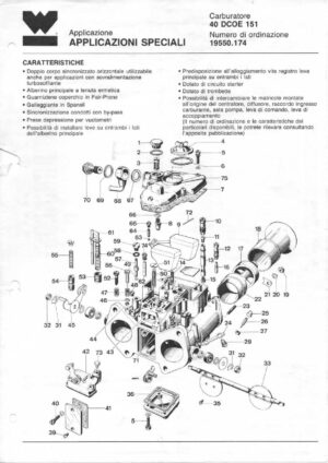 WEBER CARBURETTOR 40 DCOE 151 diagram (in Italian)