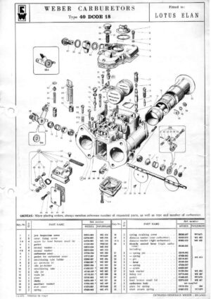 WEBER CARBURETTOR 40 DCOE 18 LOTUS ELAN diagram