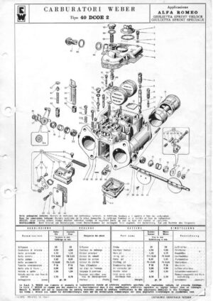WEBER CARBURETTOR 40 DCOE 2 ALFA ROMEO GIULIETTA SPRINT VELOCE/SPECIALE diagram