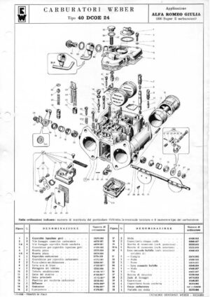 WEBER CARBURETTOR 40 DCOE 24 ALFA ROMEO GIULIA 1600 SUPER diagram