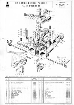 WEBER CARBURETTOR 40 DCOE 25-26 RENAULT 8 GORDINI diagram