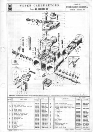 WEBER CARBURETTOR 40 DCOE 31 FORD LOTUS CORTINA (3020E-9510-A-B) diagram