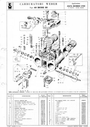 WEBER CARBURETTOR 40 DCOE 32 ALFA ROMEO 1750 GT VELOCE - SPIDER VELOCE diagram