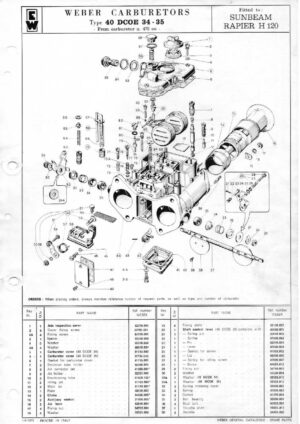 WEBER CARBURETTOR 40 DCOE 34-35 SUNBEAM RAPIER H 120 diagram
