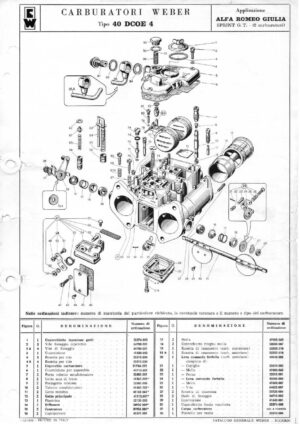 WEBER CARBURETTOR 40 DCOE 4 ALFA ROMEO GIULIA SPRINT GT diagram