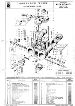 WEBER CARBURETTOR 40 DCOE 72-73 ALFA ROMEO ALFETTA EUROPE diagram
