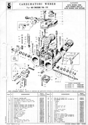 WEBER CARBURETTOR 40 DCOE 76-77 ALFA ROMEO 2000/GT/SPYDER diagram