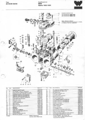WEBER CARBURETTOR 40 DCOE 88/89 BMW ALPINA 1600-1800 diagram