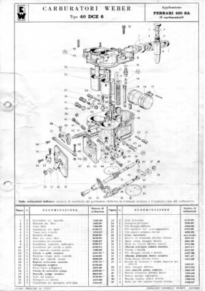 WEBER CARBURETTOR 40 DCZ 6 FERRARI 400 SA diagram