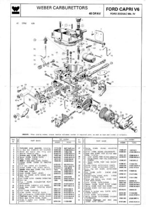 WEBER CARBURETTOR 40 DFAV FORD CAPRI V6 FORD ZODIAC MK IV diagram