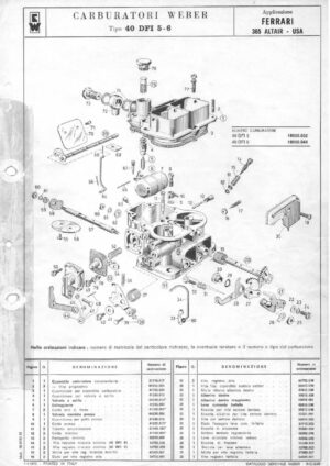 WEBER CARBURETTOR 40 DFI 5-6 FERRARI 365 ALTAIR USA diagram