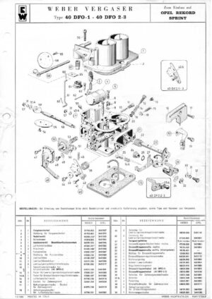 WEBER CARBURETTOR 40 DFO 1/2/3 OPEL REKORD SPRINT diagram