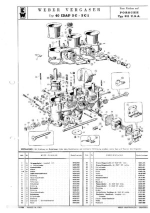 WEBER CARBURETTOR 40 IDA 3C-3C1 PORSCHE TYPE 911 USA diagram