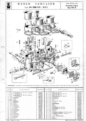 WEBER CARBURETTOR 40 IDS 3C/3C1 PORSCHE TYPE 911 S diagram