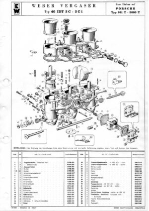 WEBER CARBURETTOR 40 IDT 3C/3C1 PORSCHE TYPE 911 T 2000 T diagram