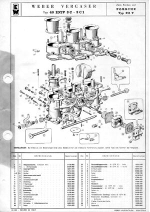 WEBER CARBURETTOR 40 IDTP 3C/3C1 PORSCHE TYPE 911 T diagram