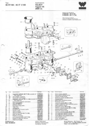 WEBER CARBURETTOR 40 IT/100 - 40 IT 1/100 TALBOT TAGORA V6 2600 CC diagram
