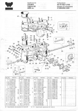 WEBER CARBURETTOR 40 IT/102-1/102 TALBOT TAGORA SX 2600 CC diagram