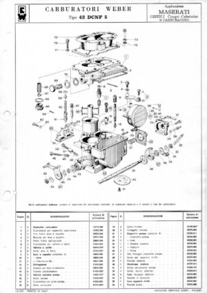WEBER CARBURETTOR 42 DCNF 5 MASERATI GHIBLI COUPE-CABRIOLET diagram