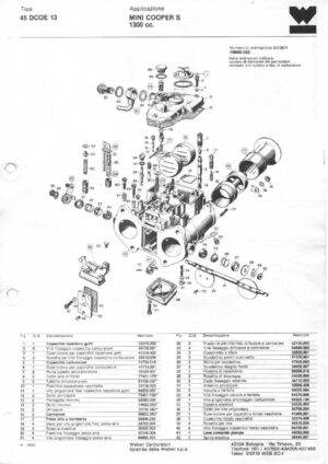 WEBER CARBURETTOR 45 DCOE 13 Mini Cooper S 1300 CC diagram