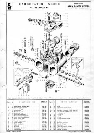 WEBER CARBURETTOR 45 DCOE 14 ALFA ROMEO GIULIA T.I. SUPER diagram