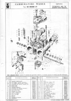 WEBER CARBURETTOR 45 DCOE 17 TORINO 380 W diagram