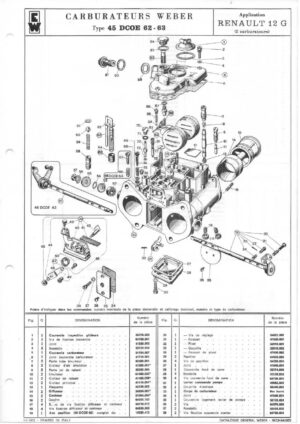 WEBER CARBURETTOR 45 DCOE 62-63 RENAULT 12 G diagram