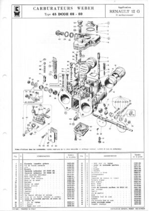 WEBER CARBURETTOR 45 DCOE 68-69 RENAULT 12 G diagram