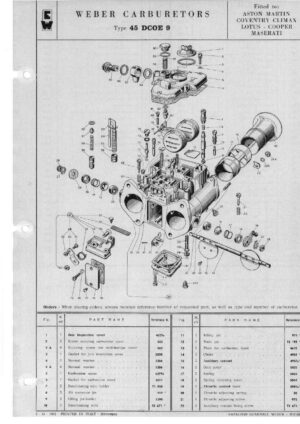 WEBER CARBURETTOR 45 DCOE ASTON MARTIN COVENTRY CLIMAX LOTUS COOPER MASERATI diagram