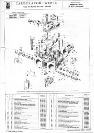 WEBER CARBURETTOR 45 DCOE 96-97/150 LAMBORGHINI LP 400 COUNTACH diagram
