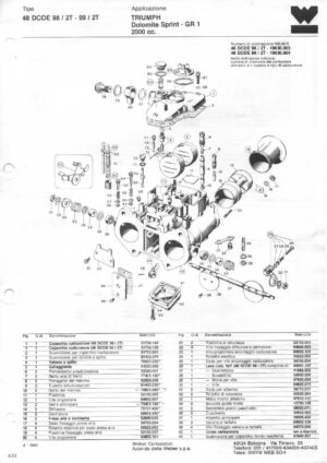 WEBER CARBURETTOR 48 DCOE 98/99 diagram