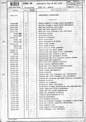 WEBER CARBURETTOR 48 IDF 1/100 FIAT 132 ABARTH diagram