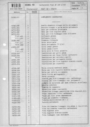 WEBER CARBURETTOR 48 IDF 2/100 FIAT 132 ABARTH diagram