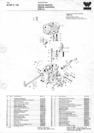 WEBER CARBURETTOR 48 IDF 3/150 ASTON MARTIN DBS/V8 LAGONDA 5340 CC diagram