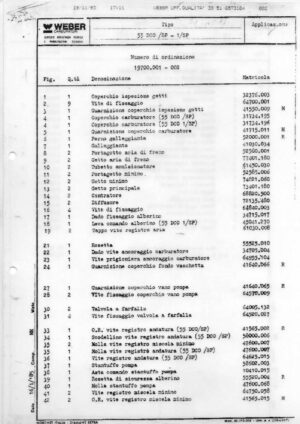 WEBER CARBURETTOR 55 DCO/SP-1/SP 19700.001/002 diagram